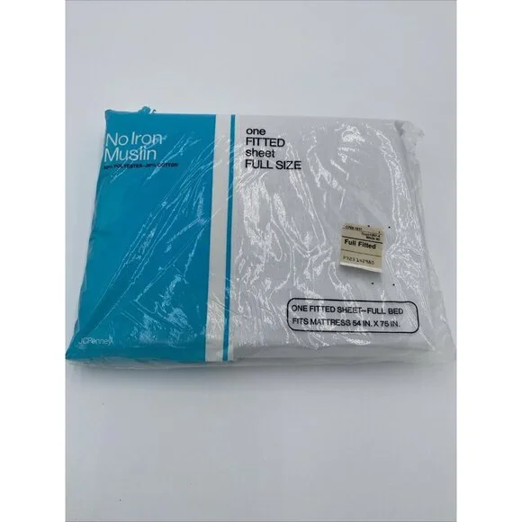 Vintage JC Penney Fitted Sheet Full Size White Made in USA NEW NOS 230 Thread