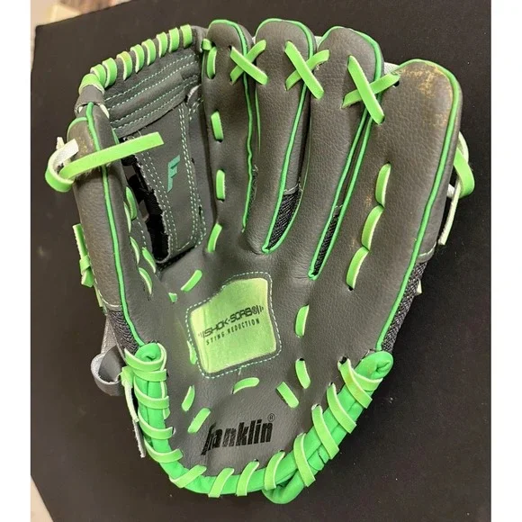Franklin Shok Sorb Youth Baseball Glove Right Hand Throw Gray Green Used