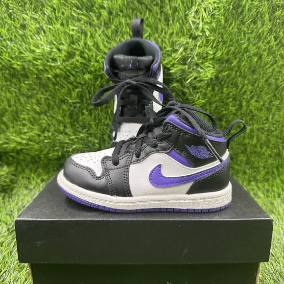 Nike Air Jordan Retro 1 Mid Dark Iris Black/Purple Toddler 8c Sneaker Shoes