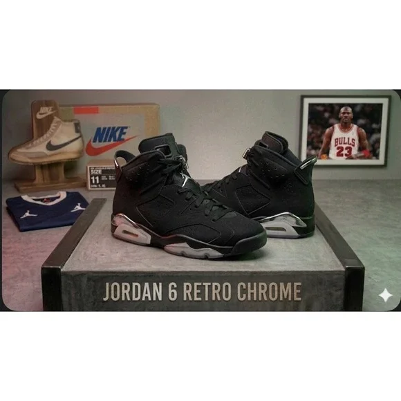Air Jordan 6 Retro GS Black Metallic Silver Sneakers 7Y/8.5W DX2835-001 No Box