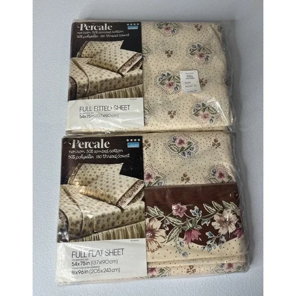 Vtg Montgomery Ward Full Size Flat And Fitted Sheets‎ Floral Brookside Percale