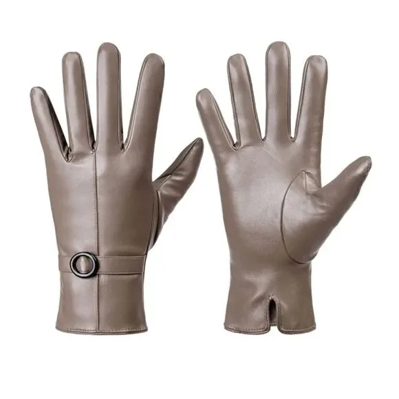 Winter Leather Gloves Beige
