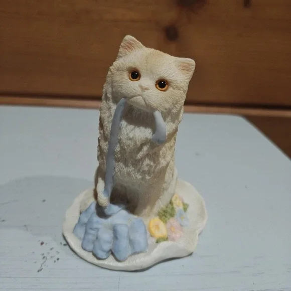 Vintage 1998 Stone Critters Cat Persian Ribbon Ripper Kitty 4