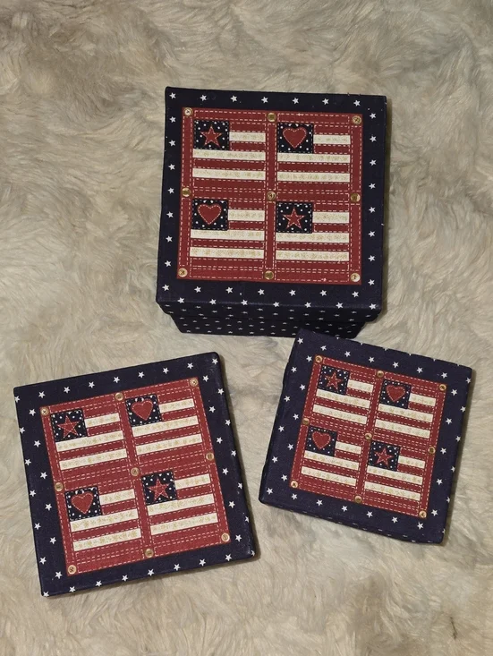 Patriotic Fabric Storage Boxes - Navy & Red Set of 3