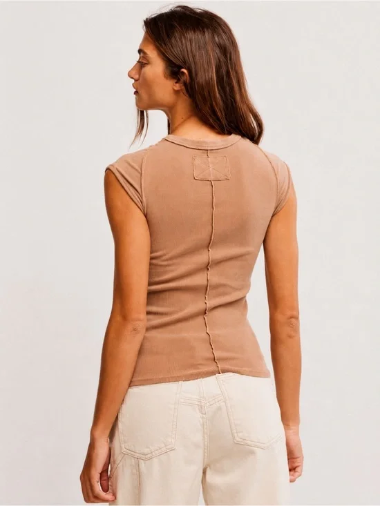Free People Ever Had Tee NWT Size XS We The Free Top Macchiato Brown Tan
