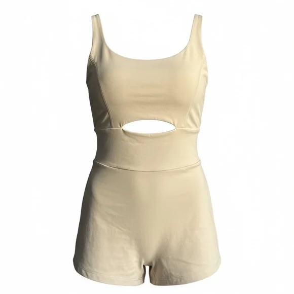 Free People Light khaki Cream Athletic Romper Shorts