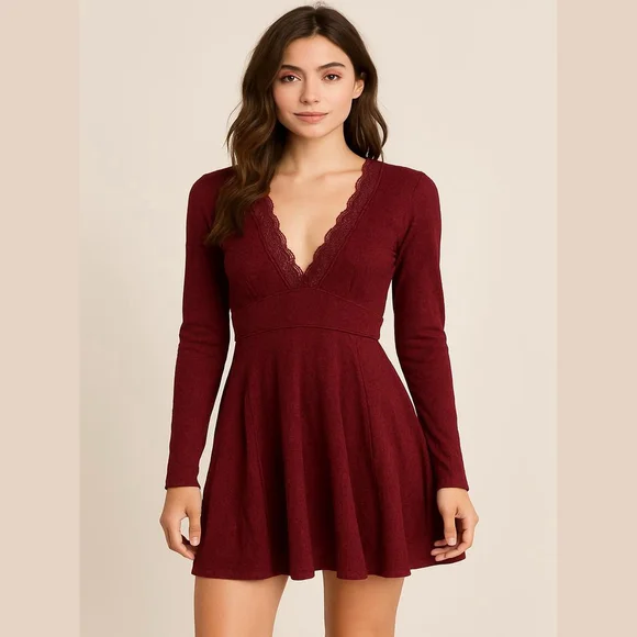 Women's‎ Free People Red Plum Long Sleeve Mini Dress S