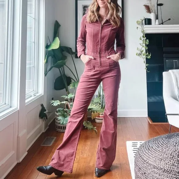 NEW FREE PEOPLE We The Free Cordovan Jayde Cord Flare Jumpsuit
