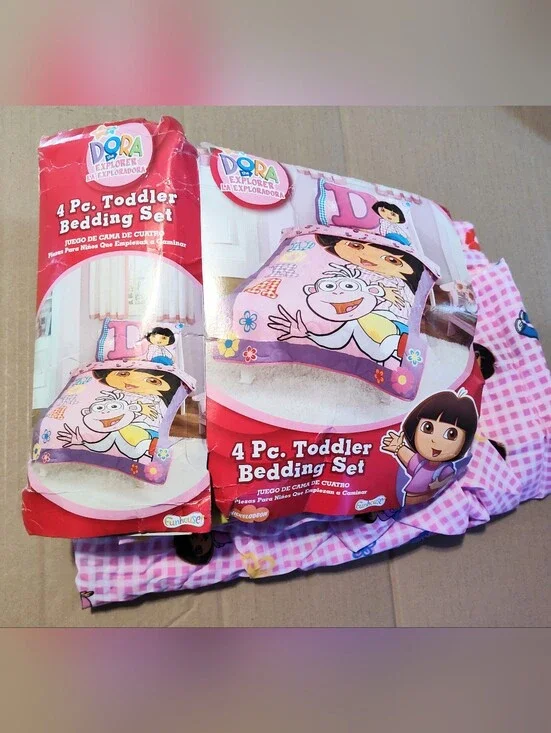 2009 Dora the explorer 3 Piece Sheet Set Twin Flat Fitted Pillowcase Nick Jr.