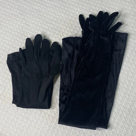 Two pair formal gloves- velvet above elbow and non velvet forearm length