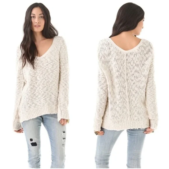 Free People Songbird Ivory knit Pullover Sweater Medium