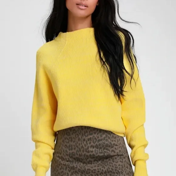 FREE PEOPLE Too Good Yellow Knit Pullover Sweater SIZE M