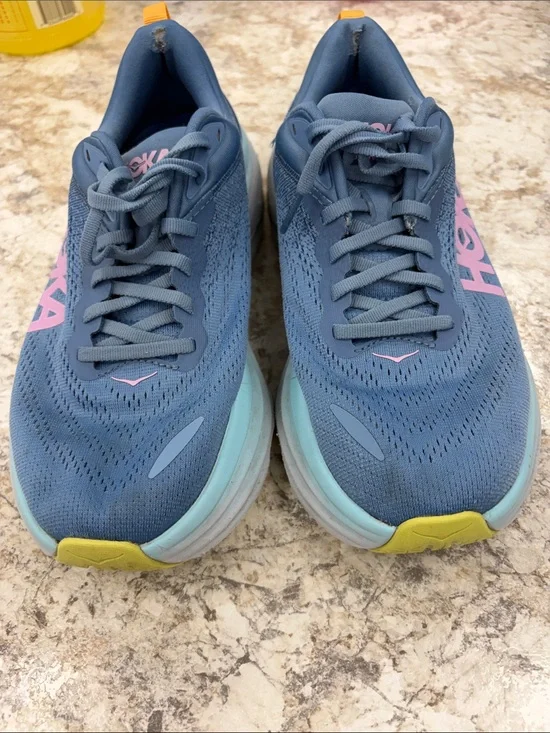 Hoka Women's Slate Blue Athletic Sneakers with Pink Logo