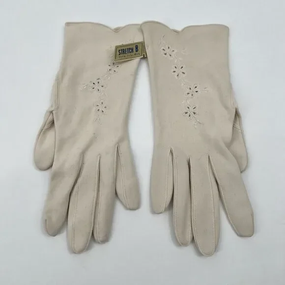 VTG NWT Cream Embroidered Dress Gloves Classy Retro Cosplay Costume Old Money
