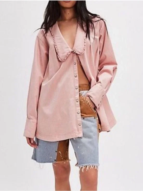 Free People Charlie Denim Top in Pink size M