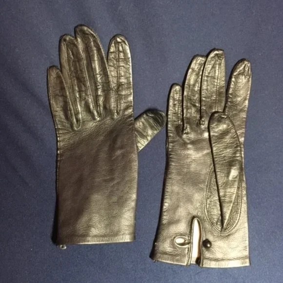 Vintage Timeless Dressy Soft Leather Gloves Black Color Italy Size 6 Petite
