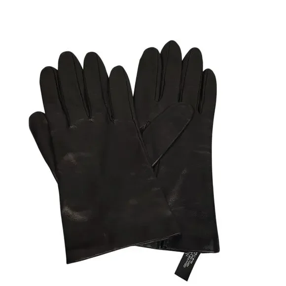 Lord & Taylor Womens Genuine Black Leather Gloves Sz 7.5 Silk Lined NWOT