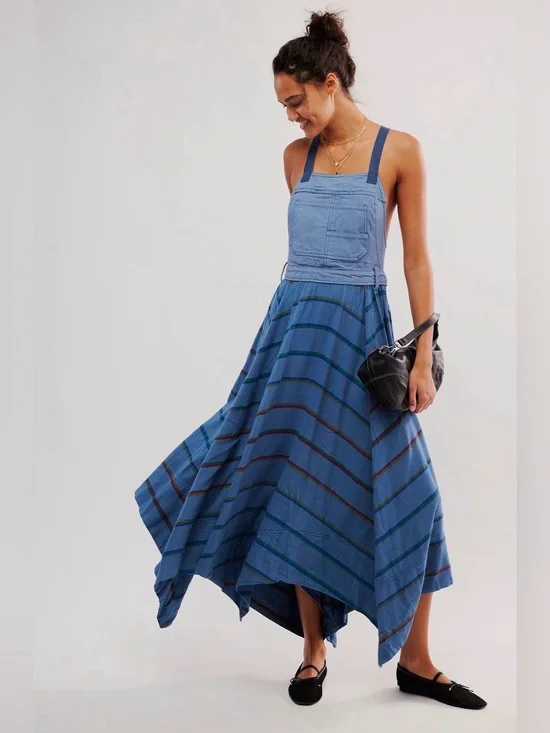 NWT FREE PEOPLE So It Goes Maxi Dress Oceanview Combo S