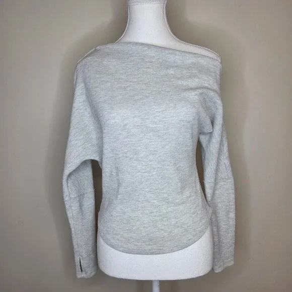We The Free Free People Light Gray Thermal Boat Neck Top Thumb Holes XS