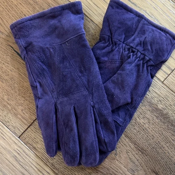 😊Purple Suede Gloves Thinsulate Tan Lining