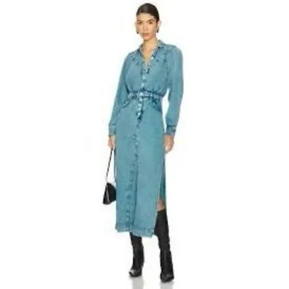 Free People Women's Blue Denim Mad Love Midi Dress Size Small