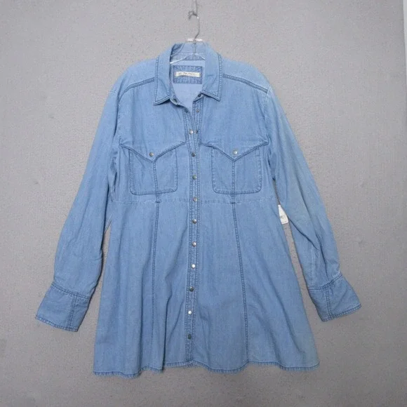 We The Free People Shirt Dress Chambray Mini Sammi Fit & Flare Western Boho NWT