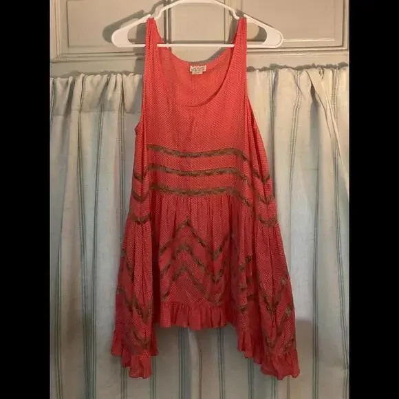 Intimately Free People Coral Polka dot Lounge and Lingerie  lace inserts Size XS