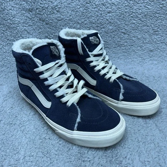 Vans Sk8-Hi Suede High Top Sneakers Womens 7 Sherpa Lined Black Skateboard Skate