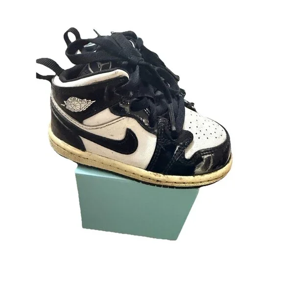 Nike Air Jordan 1 Mid Toddler Black White Sneakers Size 7C‎ Used