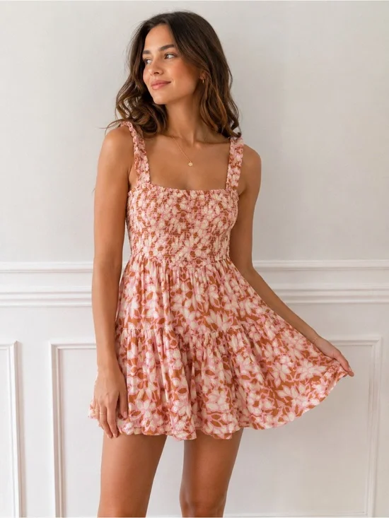Free People Sweet Annie Smocked Floral Mini Dress Pink Size XS Boho Cottagecore