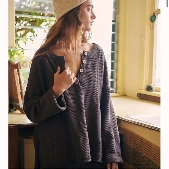 Free People Halie Sweater: Hot Cocoa/size oversized XS Boxy
