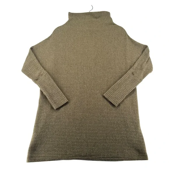 We The Free People Waffle Knit Mock Neck Tunic Sweater Womens XS Olive Taupe