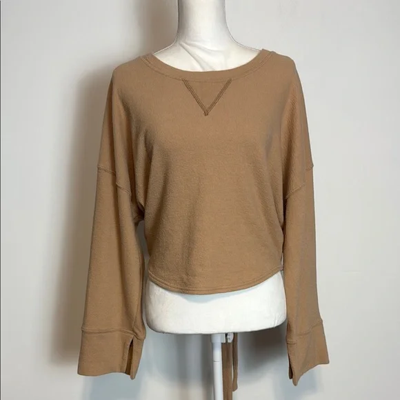 Free People Beach Open Back, Tie Back Pullover Sweatshirt. Tan. Size XS.