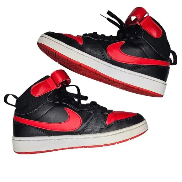 Nike Court Borough Mid 2 Big Kids' Shoes University Red Black Size 7Y / W 8.5