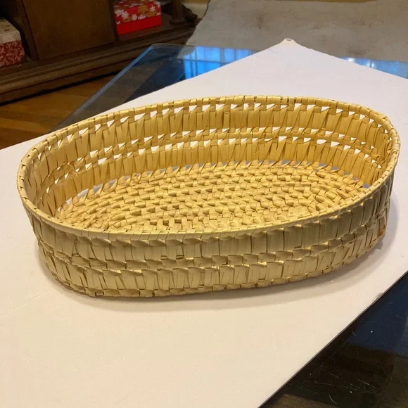 Rattan Weave Oval Basket  12.5 x 3.25 x 4 inches