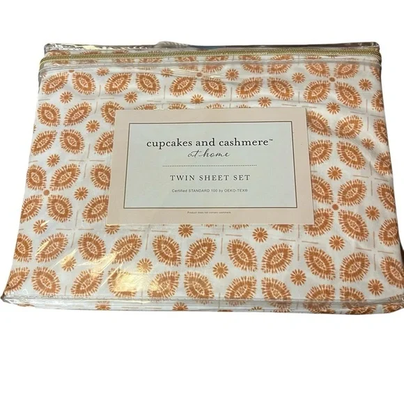 Cupcakes & Cashmere Burnt Orange Abstract Patterned Twin Sheet Set NWT