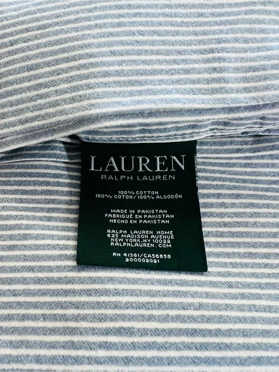 Lauren Ralph Lauren QUEEN Flat Sheet Blue White Chambray Stripe Farmhouse