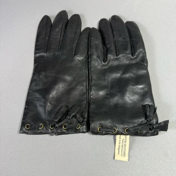 Vintage Black Leather Cashmere Lined Gloves