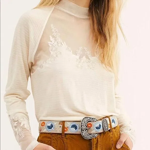 Free People Women's‎ Saheli Mesh Embroidery Top