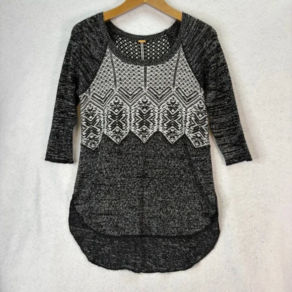 Free People‎ Black Avalanche Swit Knit Tunic Sweater Womens XS/S Boho Wool Blend
