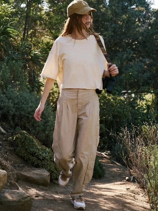 Free People FP Movement Mesmerize Me Clay Taupe Khaki Barrel Leg Cargo Pants