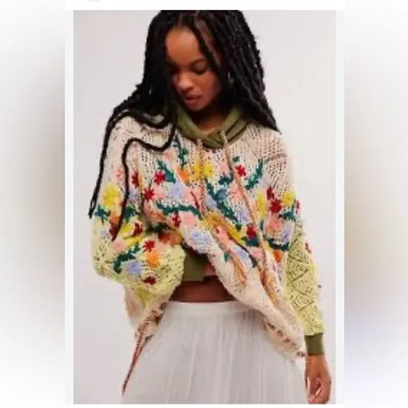 Free People $298 Wild Meadow Pullover with Gorgeous Crochet Detailing