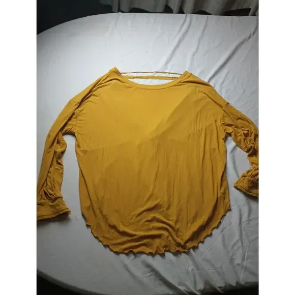 Free‎ People Blouse Top Yellow Cross Open Back Long sleeve Light Weight Rib XS