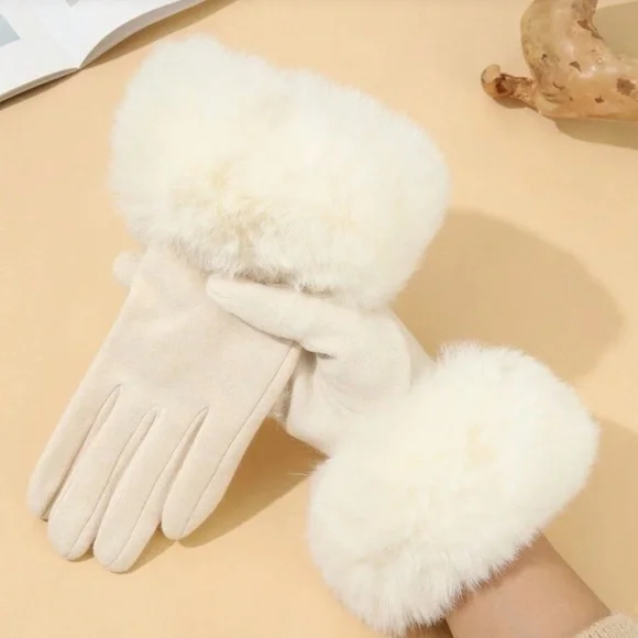 Cute 1pair Women's High Density Cuff Warm Gloves With Touchscreen Function