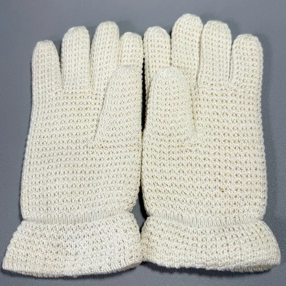 Vintage Women's Cream Woven Wool and Cotton Gloves