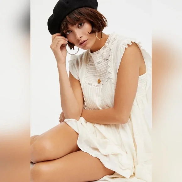 NWT Free People Embroidered Babydoll Dress Boho‎ Cottagecore Romantic Coquette