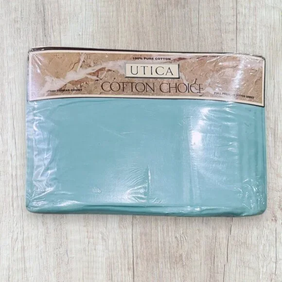 UTICA Vintage Y2K FULL Sheet Set Cotton Choice Solids Premium Lake Blue New