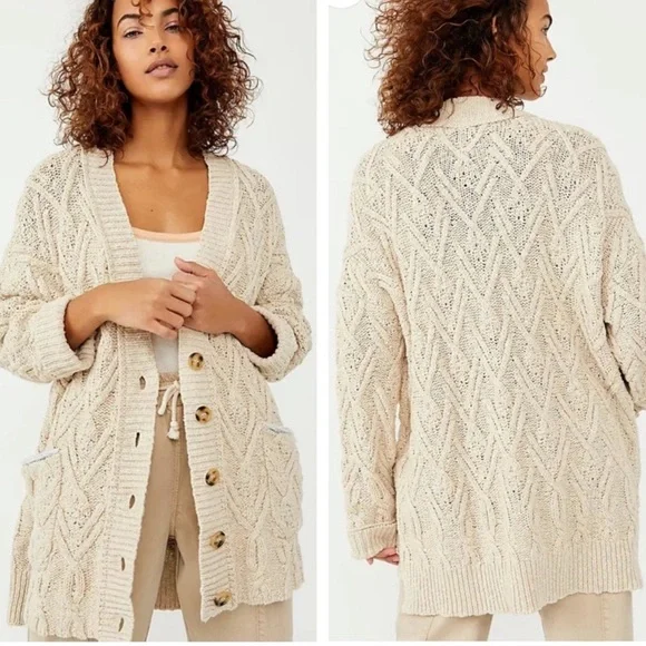 FREE PEOPLE Montana NEW Cable Knit Cardigan Sweater NEW With Tag Size XS Tea