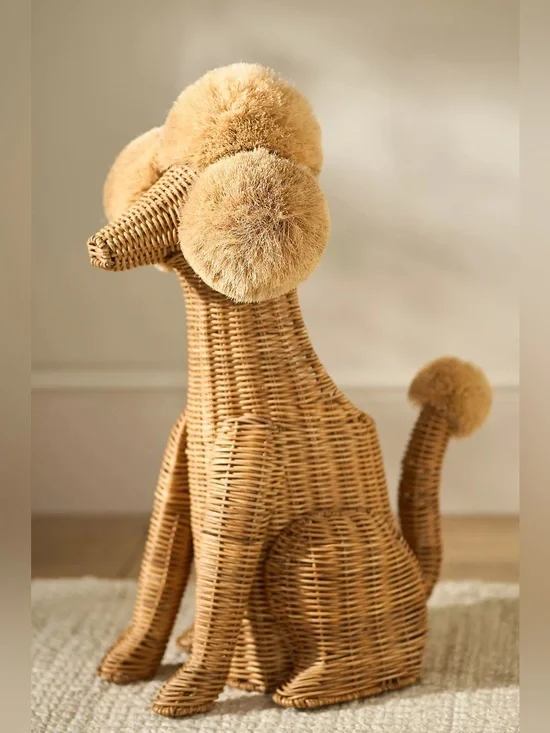 New Anthropologie Poodle Dog Woven Wicker Basket One Size