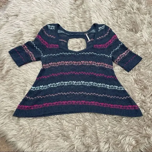 Free people open back short sleeve sweater XS